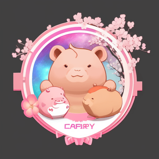 AI generated: 3D Logo vector style, matrix, cute, pink, galaxy kwai, flashes combined with capybara and cherry blo...
