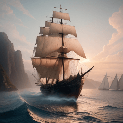 AI generated: Photo of a ultra realistic sailing ship, dramatic light, pale sunrise, cinematic lighting, battered,...