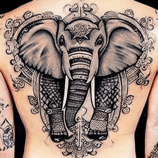 AI generated: BACK TATTOO, ELEPHANT, ARMOR, PERSIA