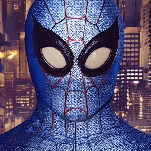AI generated: cat head anthropomorphic humanoid body, marvel movie poster, spiderman character, blue spiderman sui...