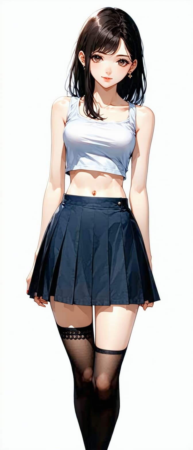 AI generated: Full body image of a beautiful anime schoolgirl in sleeveless crop top, detailed faces, manhwa style...