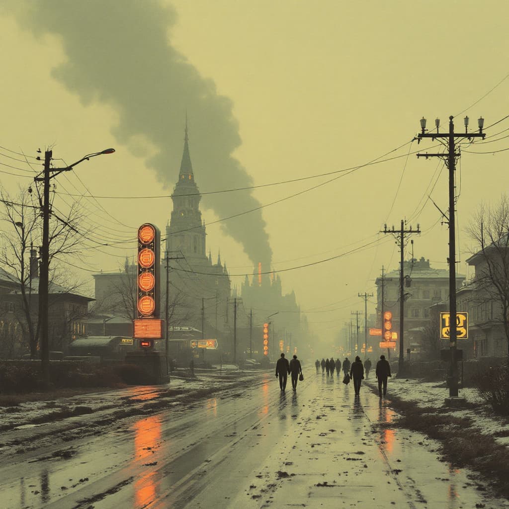 AI generated: Early 1970s, a provincial town outside Moscow. Soviet realism is contrasted with subtle, eerie futur...