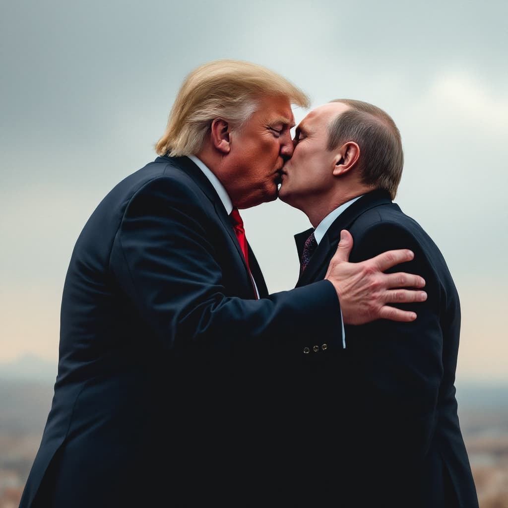 AI generated: Create an image of Donald Trump kissing Vladimir Putin
