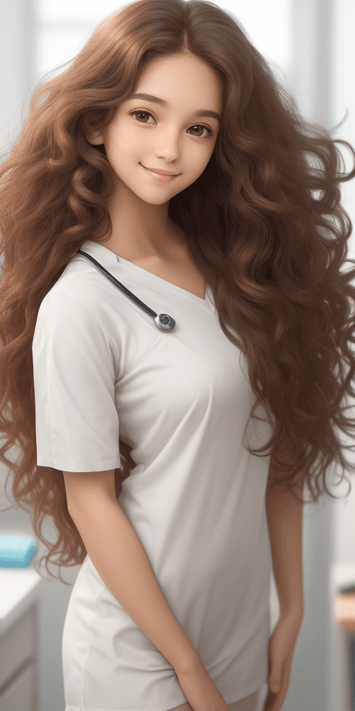 AI generated: [Three-quarter close-up:: 12], [Innocent face, long brown curly hair, (fair skin: 1.2), soft lightin...
