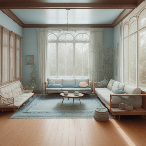 AI generated: High resolution photography interior design, dreamy sunken living room conversation pit, wooden floo...