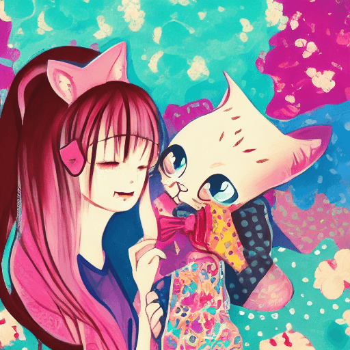 AI generated: cats and girl, (colorful pop cute illustration:1.3), sd