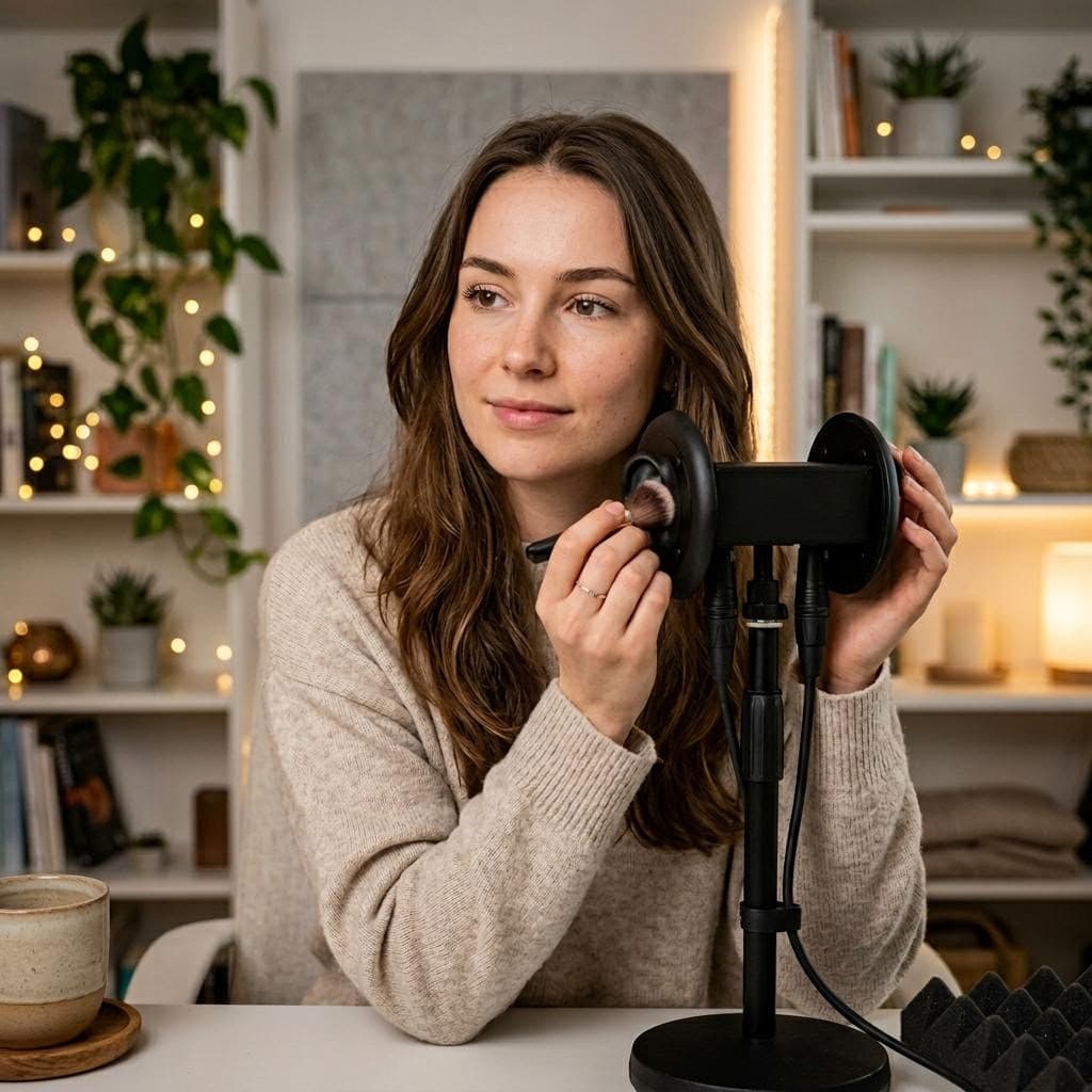 AI generated: A realistic young adult ASMR content creator, around 20 years old, from Germany, brunette with natur...