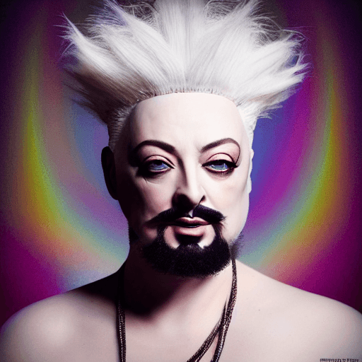 AI generated: field of depth portrait of Boy George with white hair and beard, selling nft, , Dripping Paint, Ekta...