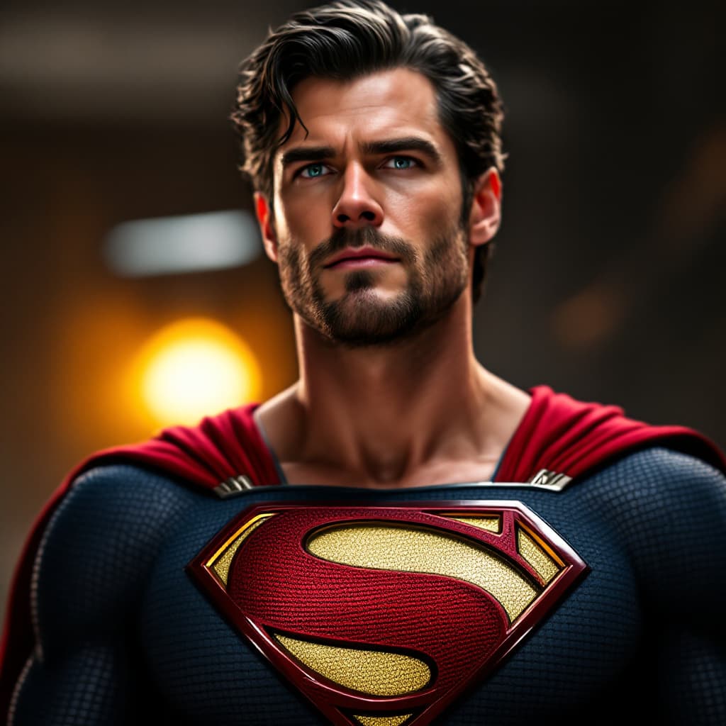 AI generated: Chris Hemsworth on superman costume but having "M "logo on his chest instead of "S"