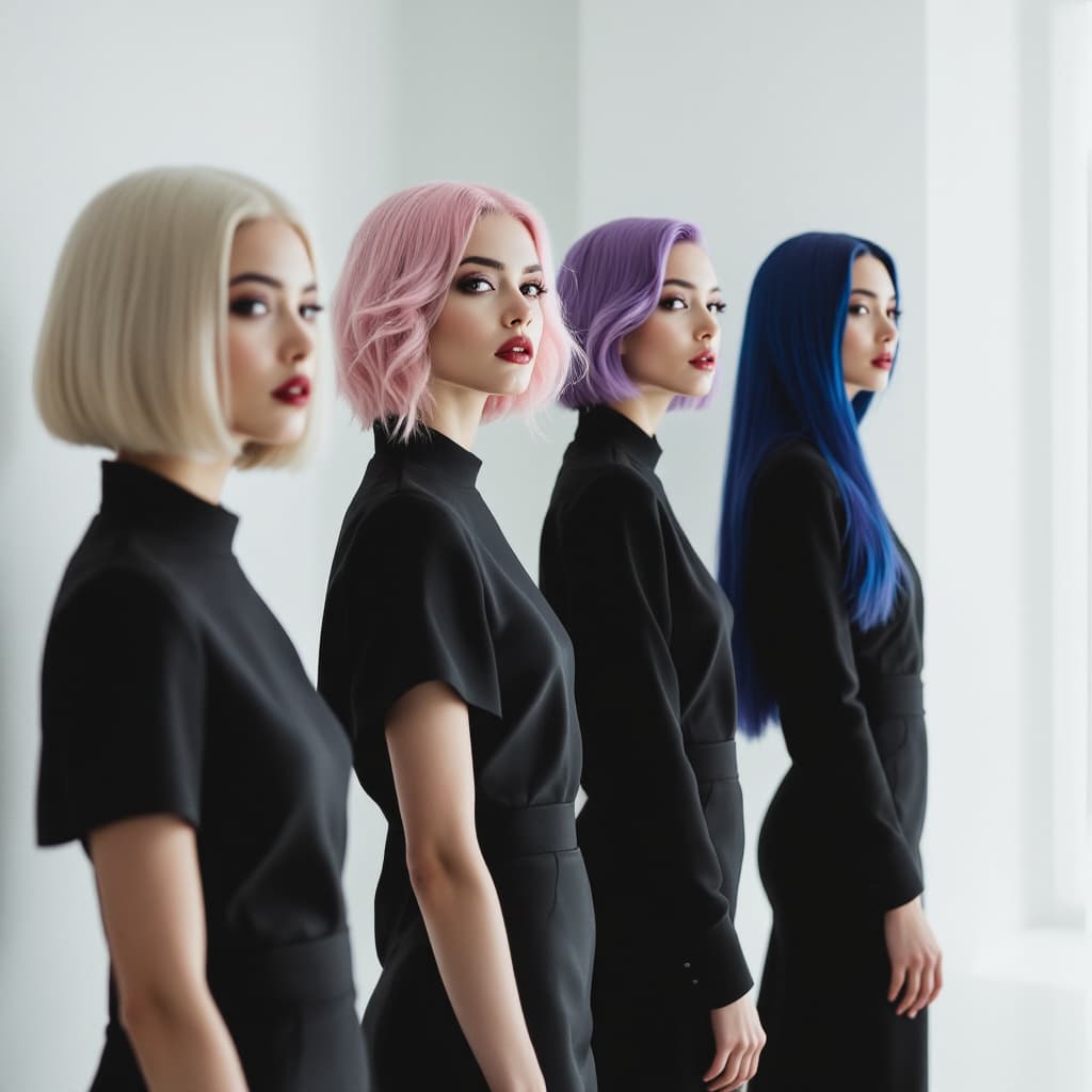 AI generated: A high-fashion editorial picture of four women servants in a style of modern fashion photography, on...