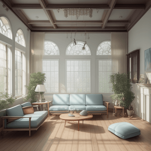 AI generated: High resolution photography interior design, dreamy sunken living room conversation pit, wooden floo...