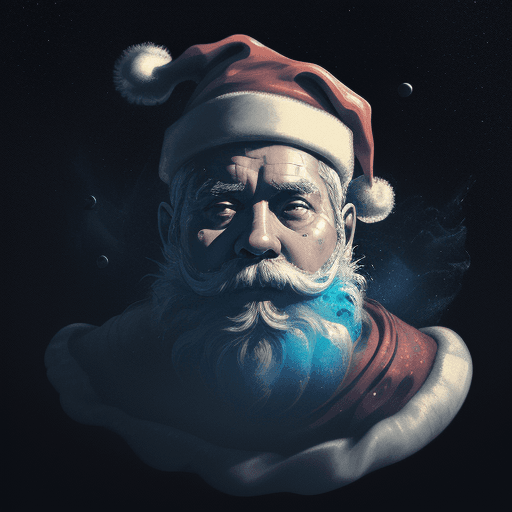 AI generated: Santa Claus alberto seveso art, floating head in space nebula, water ink, ink water, ink, cosmic spa...