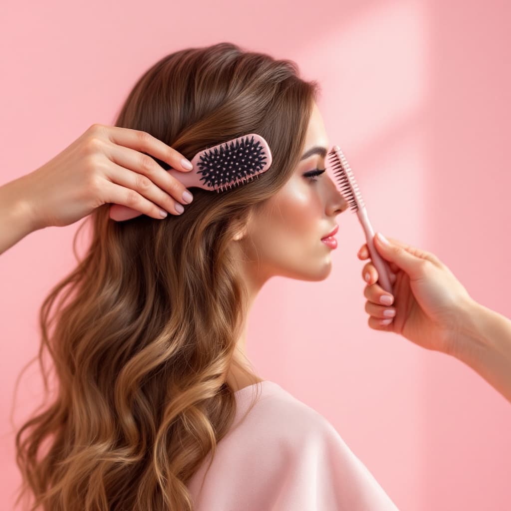 AI generated: minimalistic fancy design hair brush, not too close, in a good quality, then with a professional cam...