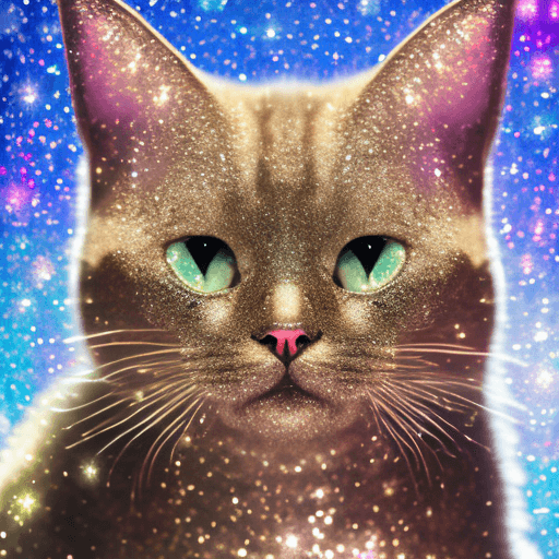 AI generated: Close-up of a cat (futanari), glitter background, shiny glitter hair, professional profile photo, sh...