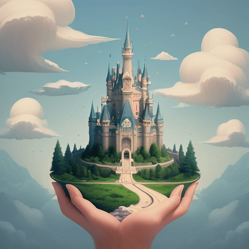 AI generated: UI/UX, pinterest, web 3D illustration, imaginative person, creating with fantasy scene, clouds, cast...