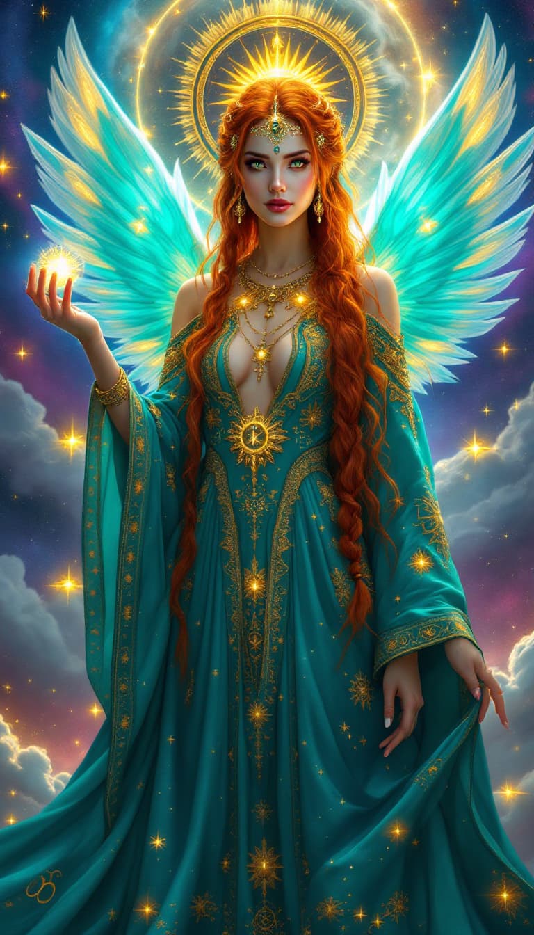 AI generated: An ultra-realistic, full-body static view of a celestial empress woman, radiating a sense of divine ...