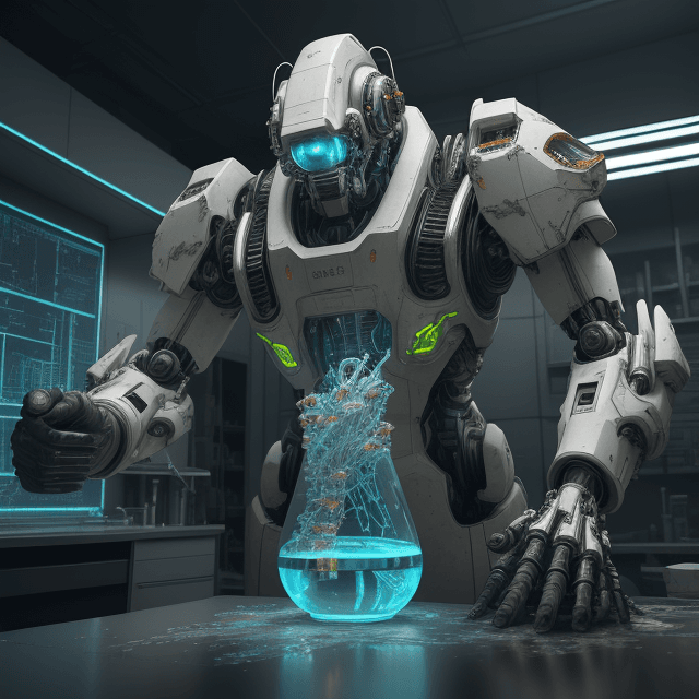 AI generated: epic realistic, scientist mixing a substance in a beaker. in a white coat. A futuristic laboratory. ...
