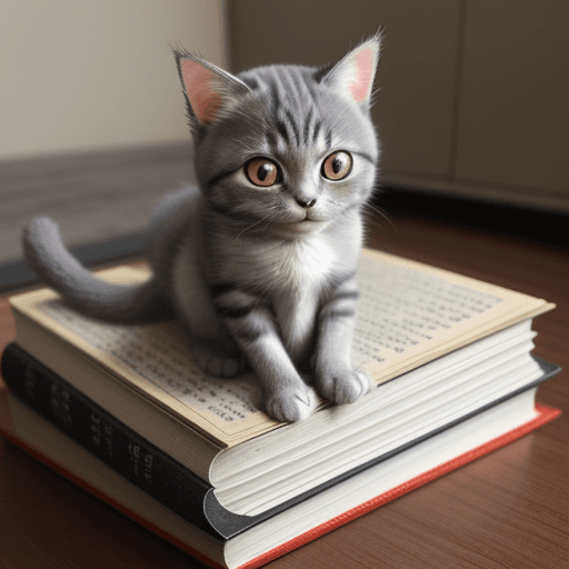 AI generated: a Cat
,32k ,gray  ,
Japanese manga style,  
cute little cat, sitting on a book
