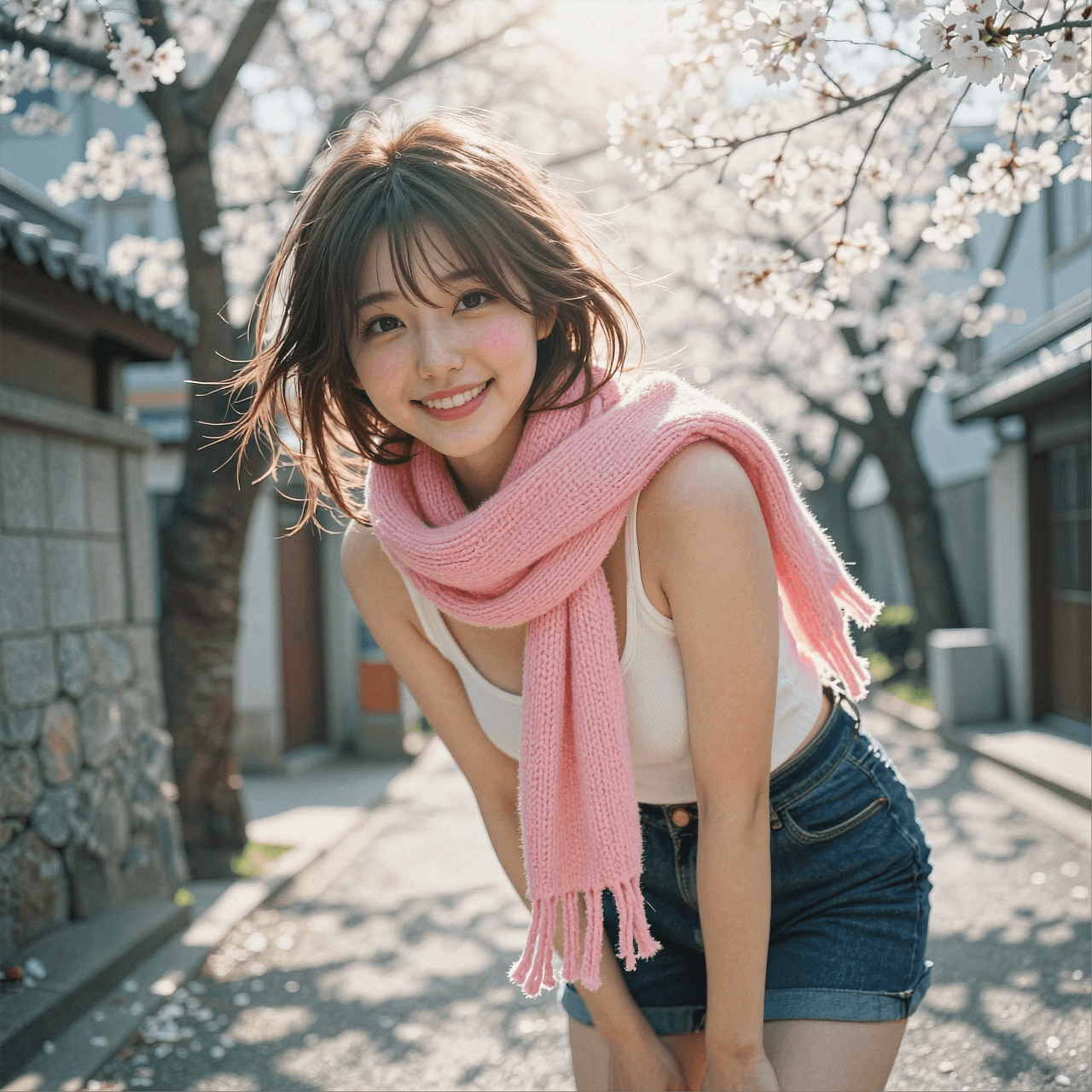 AI generated: A highly detailed, photorealistic, cinematic high-angle medium shot of a beautiful young East Asian ...