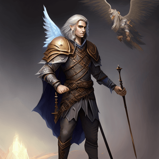 AI generated: dnd full body character portrait of a noble male aasimar bard, fantasy concept art, dnd character ar...