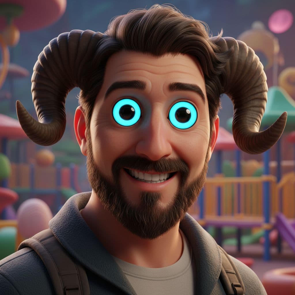 AI generated: a close up of a man with horns and a beard, a character portrait by senior character artist, polycou...