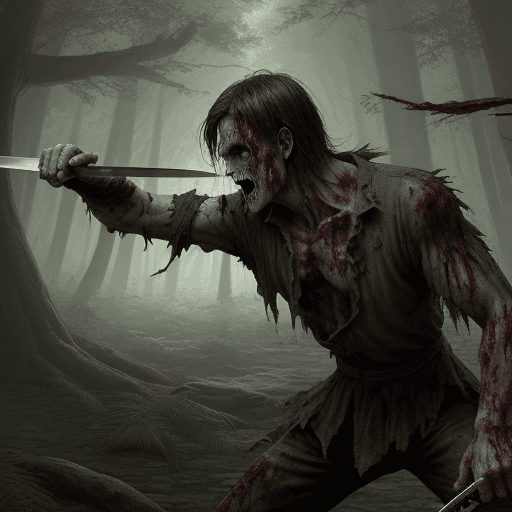 AI generated: an ancient swords man fighting with a zombie in the forest. 