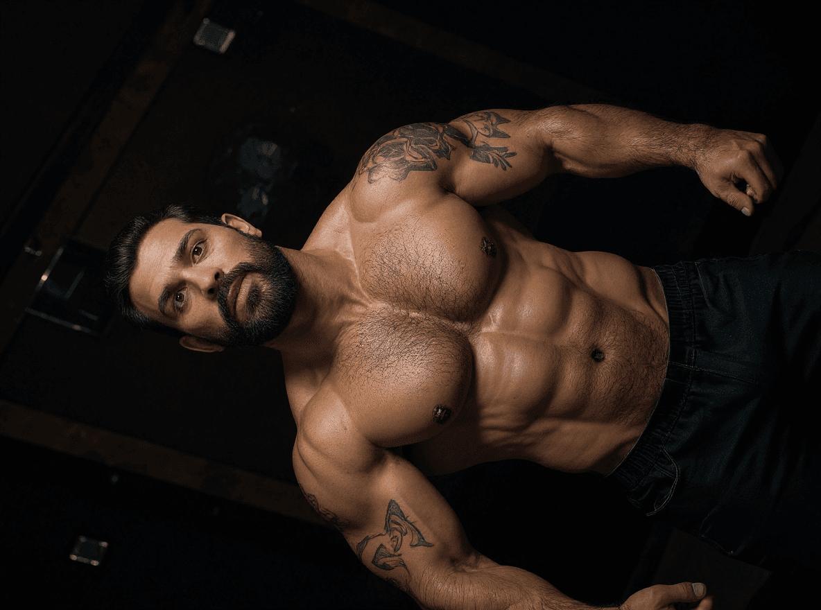 AI generated: Edit the photo with an intense and confident expression, deep-set brown eyes, a strong jawline with ...