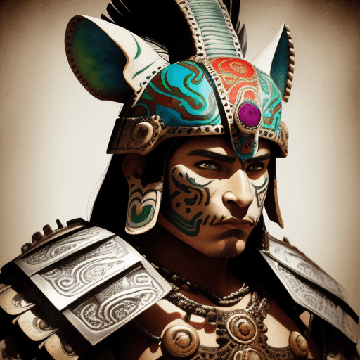 AI generated: Mexican male mayan jaguar helmet warrior, by Artist Anne Stokes, watercolor and ink, intricate, high...