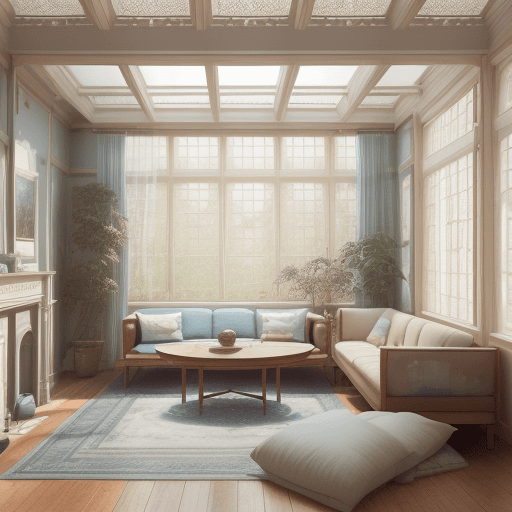 AI generated: High resolution photography interior design, dreamy sunken living room conversation pit, wooden floo...
