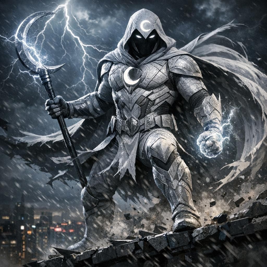 AI generated: Moon Knight — Ready for Battle
Moon Knight stands at the edge of a shattered rooftop under a storm‑l...