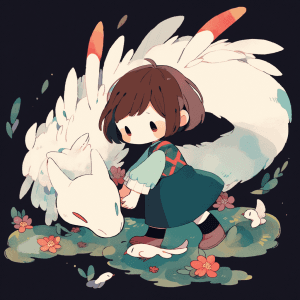 AI generated: Cute vector, dragon-inspired character from Studio Ghibli, playing with water shaded, Ilya Kuvshinov...