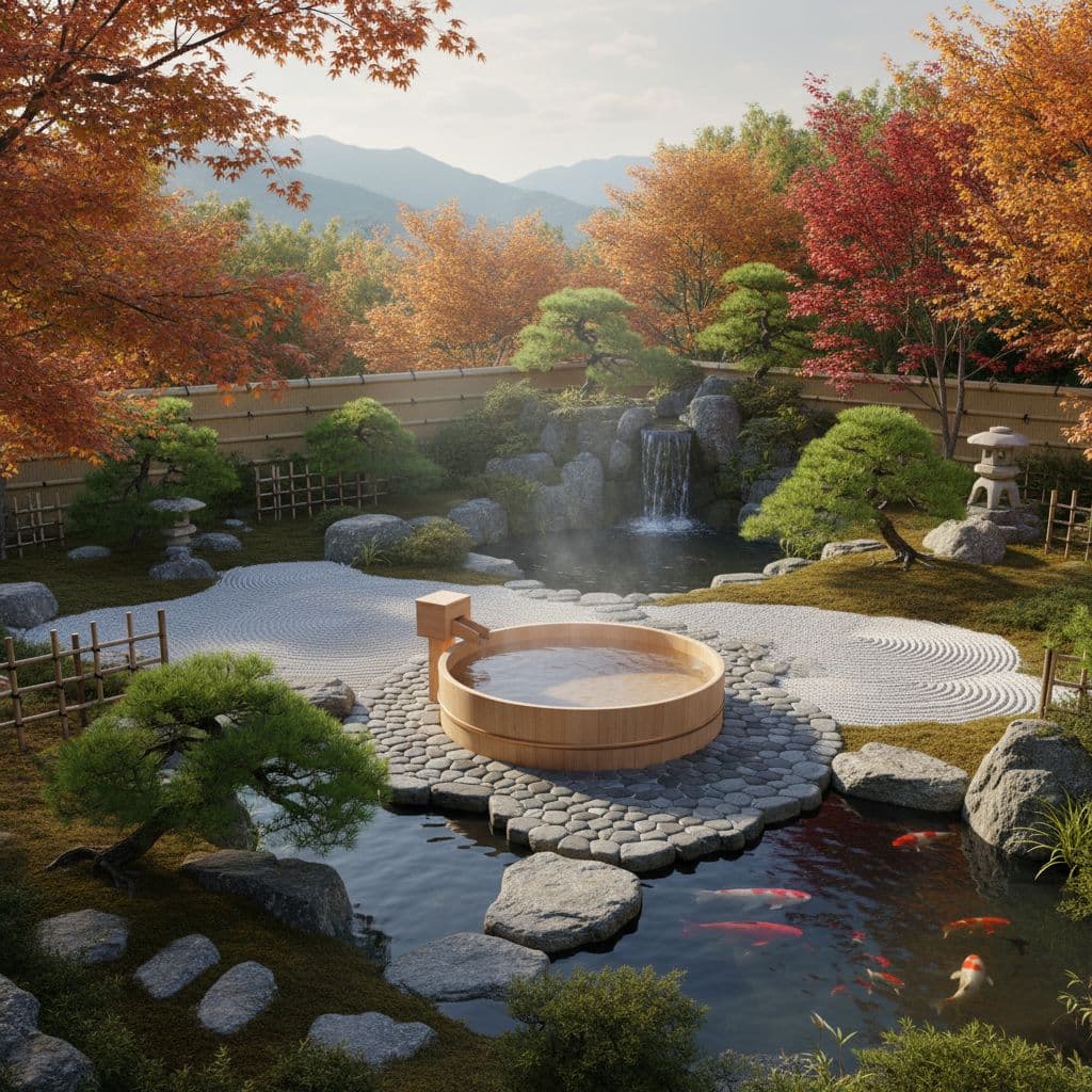 AI generated: bain japonais dans un jardin