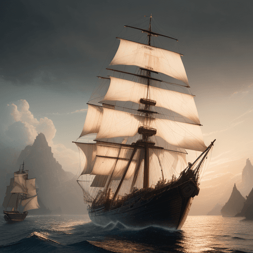 AI generated: Photo of a ultra realistic sailing ship, dramatic light, pale sunrise, cinematic lighting, battered,...
