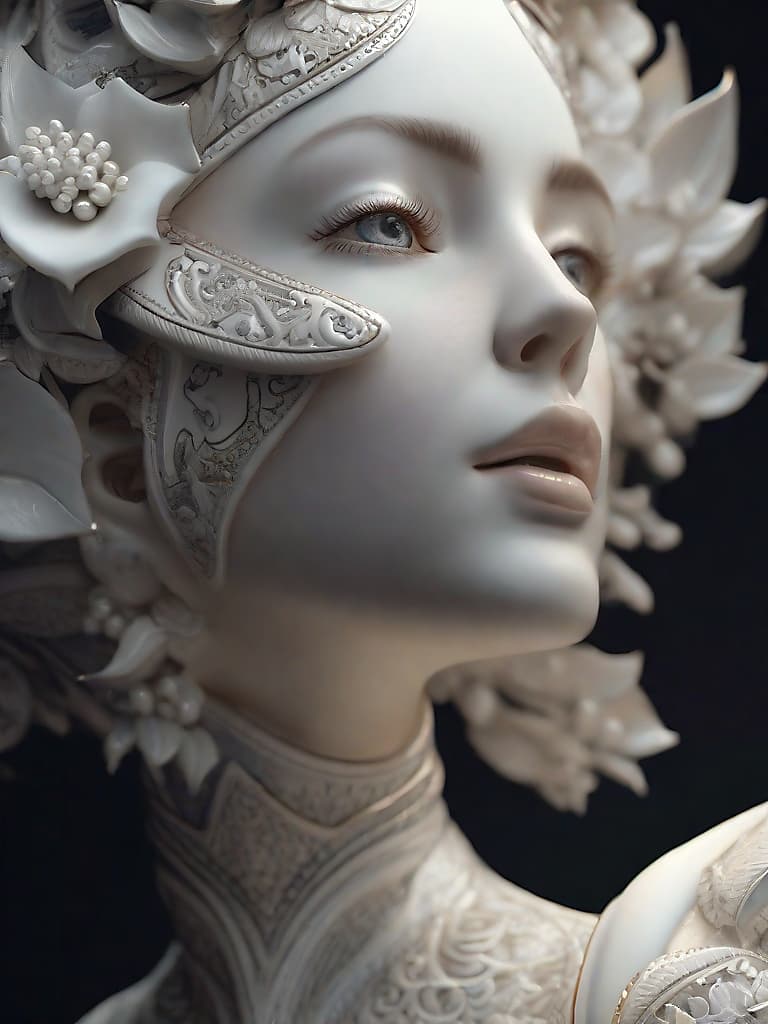 AI generated: Intricate angle shot of a woman, porcelain made, masterpiece