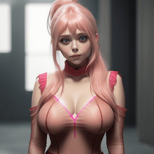 AI generated:  Elizabeth olsen with pink hair, hair with ponytail, bangs, (aqaua eyes: 0.9), (makeup, mascara: 0.9...