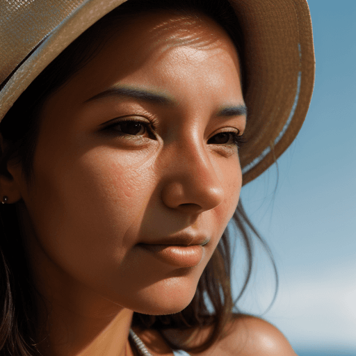 AI generated: close up portrait of woman looking towards the bright sun, 