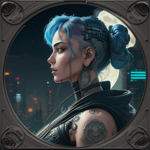 AI generated: trading card with intricate detailed frame around the outside |side profile of cyberpunk head with l...