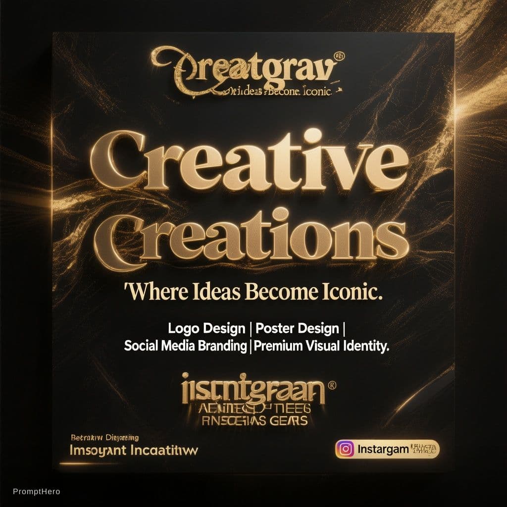 AI generated: Ultra luxury Instagram business poster for a creative design agency named “Creative Creations”, matt...