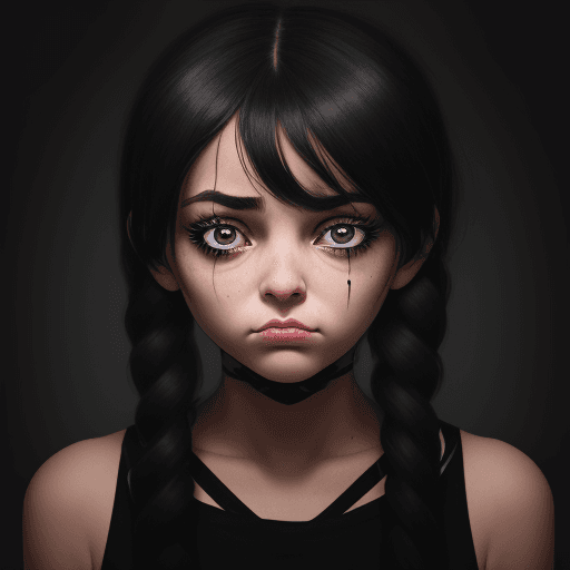 AI generated: Sad girl with black ropes in her eyes, black ropes coming out from her eyes