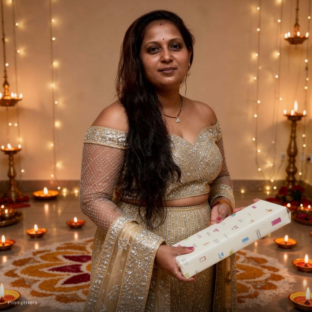 AI generated: Do not change my face at all and create Ultra realistic 4K HD Diwali festival scene, a beautiful you...