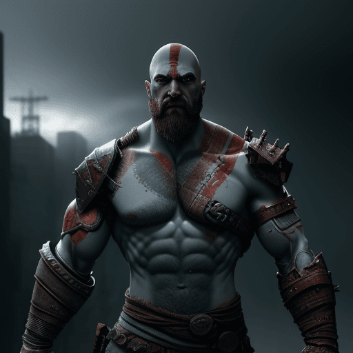 AI generated: Kratos from God of War (2018) as a cyborg :: Cyberpunk Adam Smasher, volumetric fog, perfect composi...
