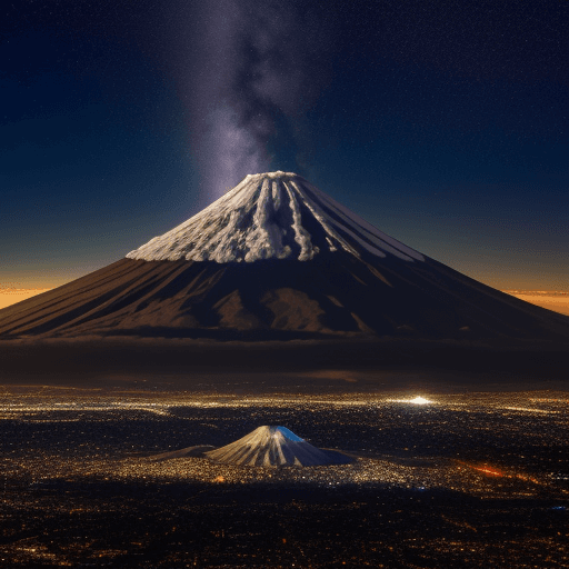AI generated: volcán popocatépetl, ciudad, noche
