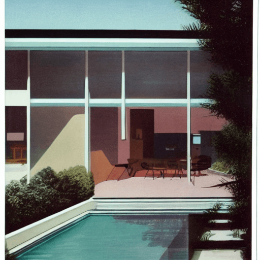AI generated: Hyper realistic eye level exterior photo of a mid century modern style house overlooking the ocean, ...