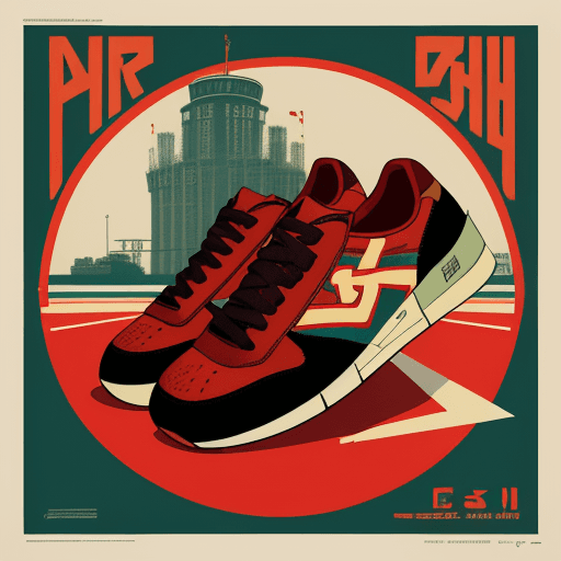 AI generated: sneaker design in a Soviet style poster, USSR poster, propaganda style, anime, offset printing, high...