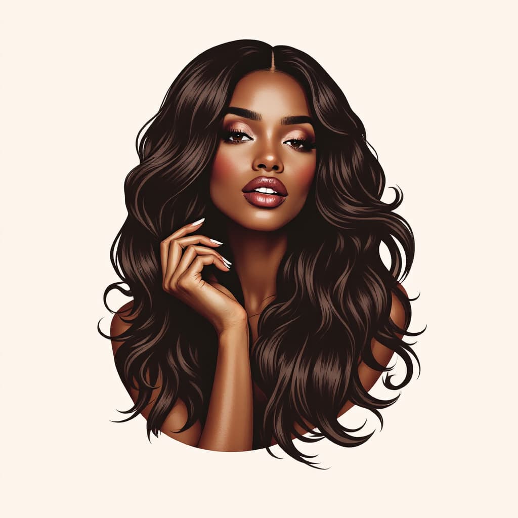 AI generated: black woman with hair extensions as logo for "henderson hair emporium"