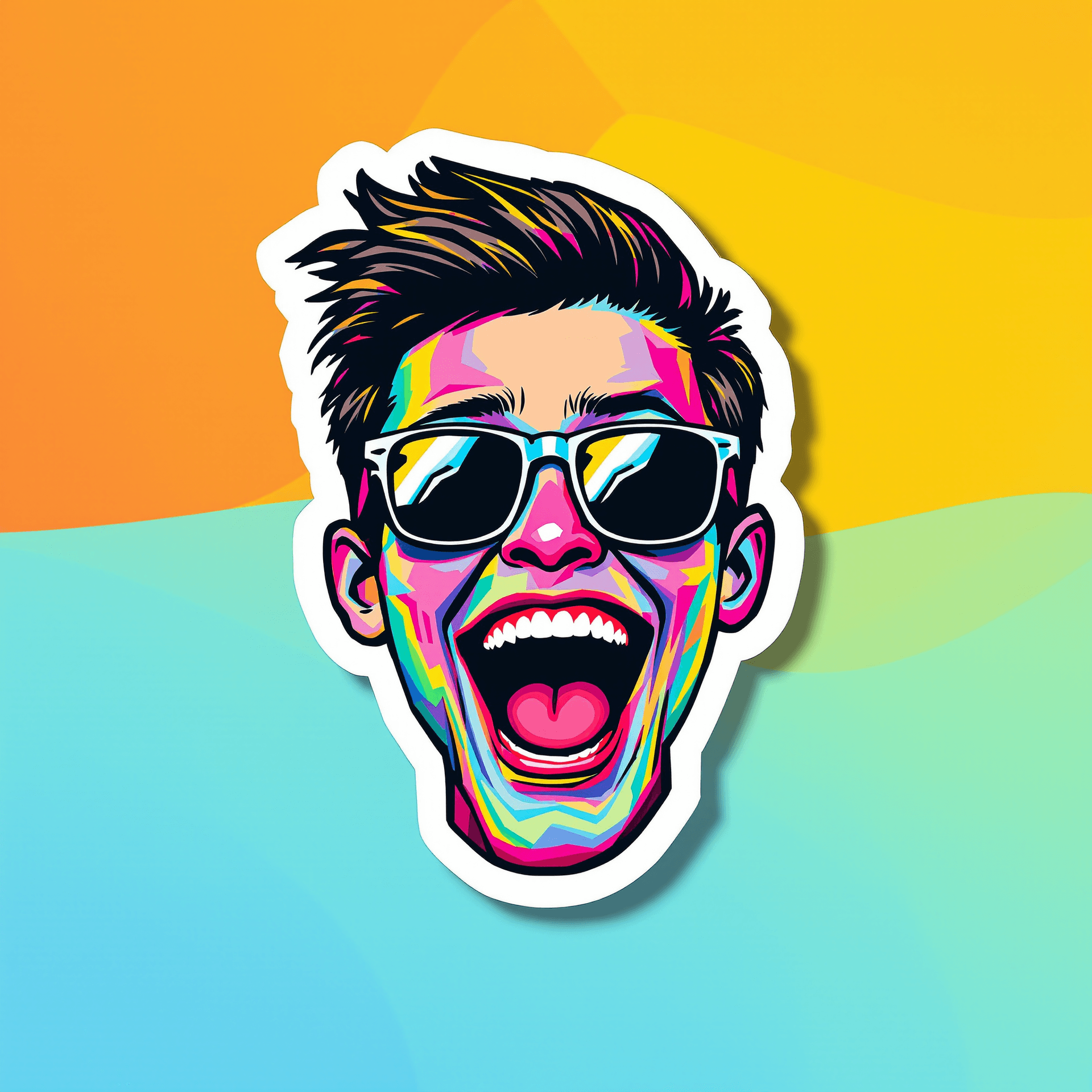 AI generated: colorful-vivid-colorslogo-stickericon-stickeroutlined-naughty-boyshowing-bad-laughwearing-sungl 