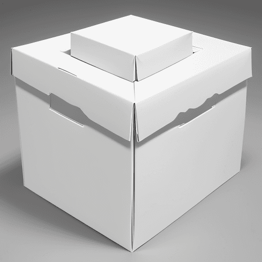 AI generated: on a plain gray background,

a white gift box in the shape of a cube, viewed from the side, and that...