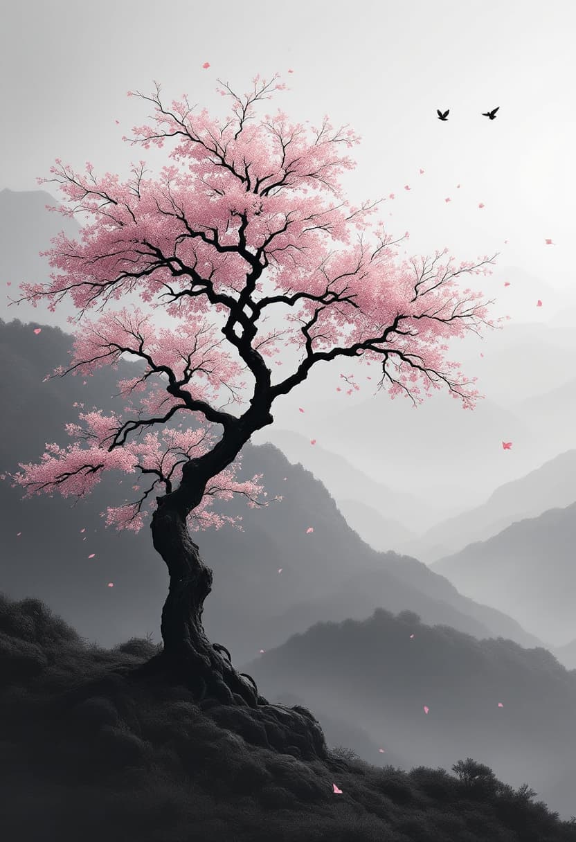 AI generated: Traditional Japanese tree with delicate minimal branches The tree’s canopy should feel naturally ful...