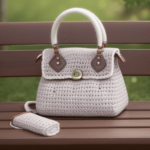 AI generated: A crochet classy handbag, made of beautiful toned wool. elegant color scheme. background sitting on ...