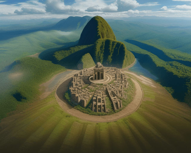 AI generated: hyperrealistic image of an aerial view of a native Latin American landscape with a population accent...